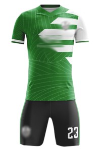 製造俱樂部足球服套裝  設計V領綠色撞色袖足球服 足球服套裝供應商 FJ023